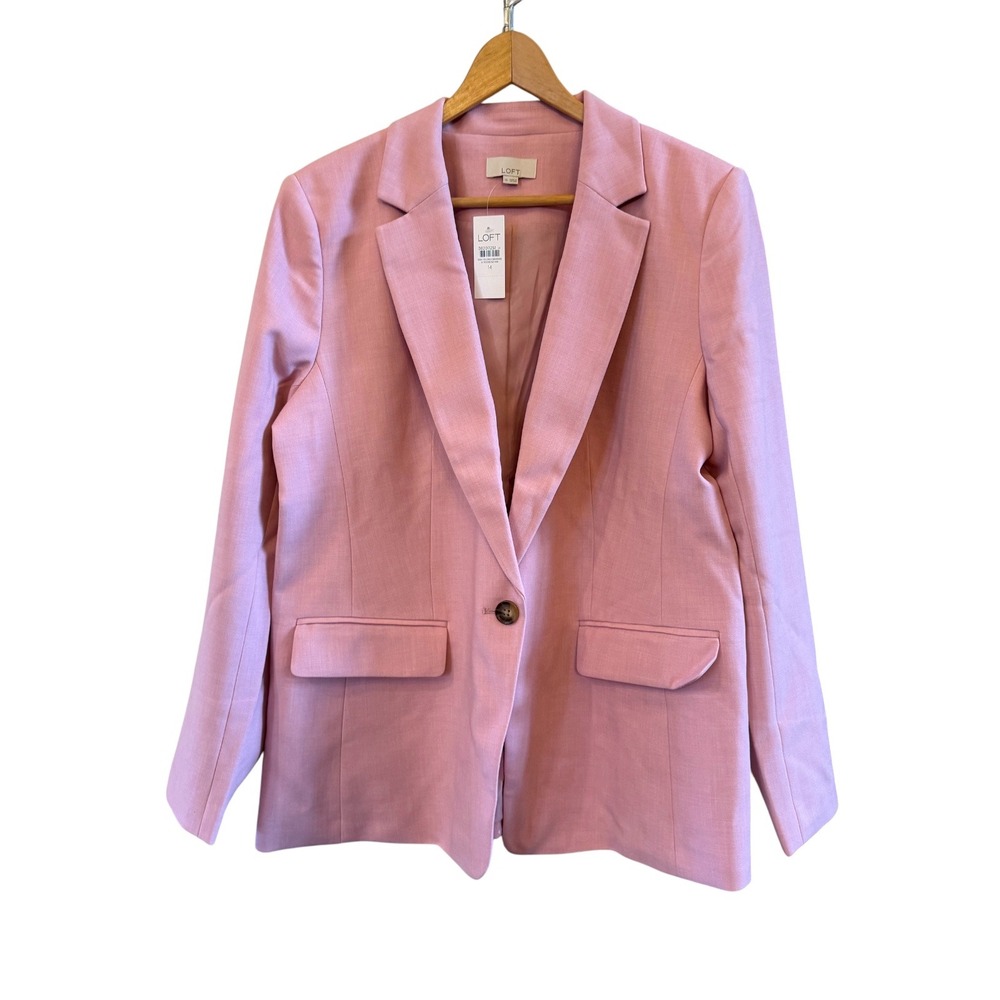 Loft NWT Pink Tailored Twill Business Casual Office Single Button Blazer Size 14